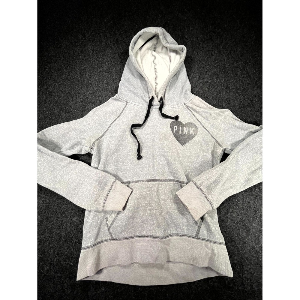 Victorias Secret Pink Hoodie Women Small Heather Gray Cotton Heart Logo Pullover
